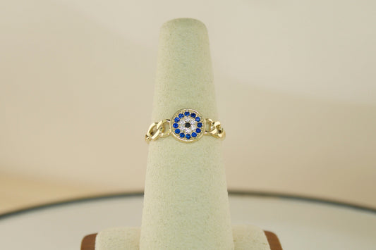 14K Evil Eye Ring with Blue and White CZ | Size 7