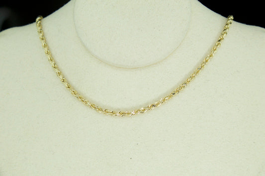14K Hollow Diamond-Cut Rope Chain – 2.3mm | 20”