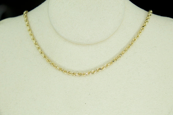 14K Hollow Diamond-Cut Rope Chain – 2.3mm | 20”