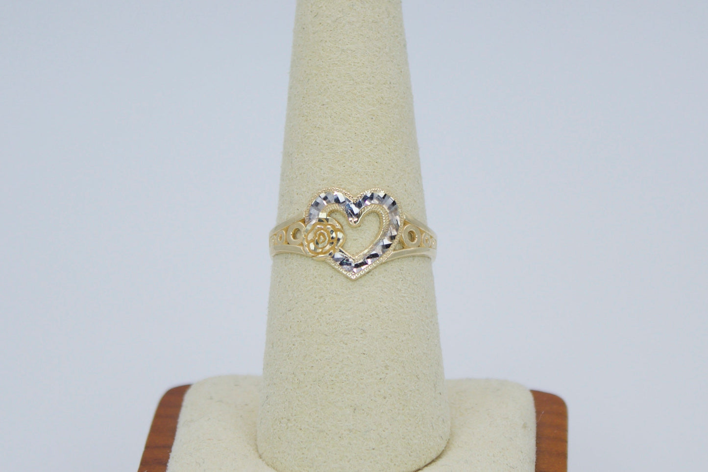 14K Solid Two Tone Heart Rose Ring | Size 7.75