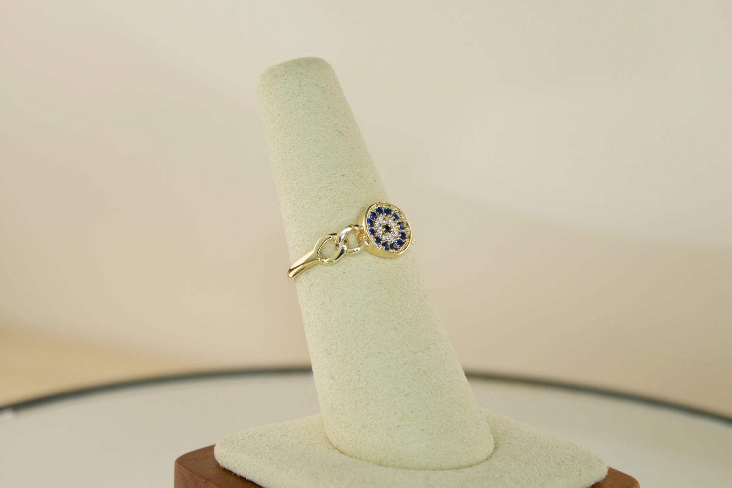 14K Evil Eye Ring with Blue and White CZ | Size 7