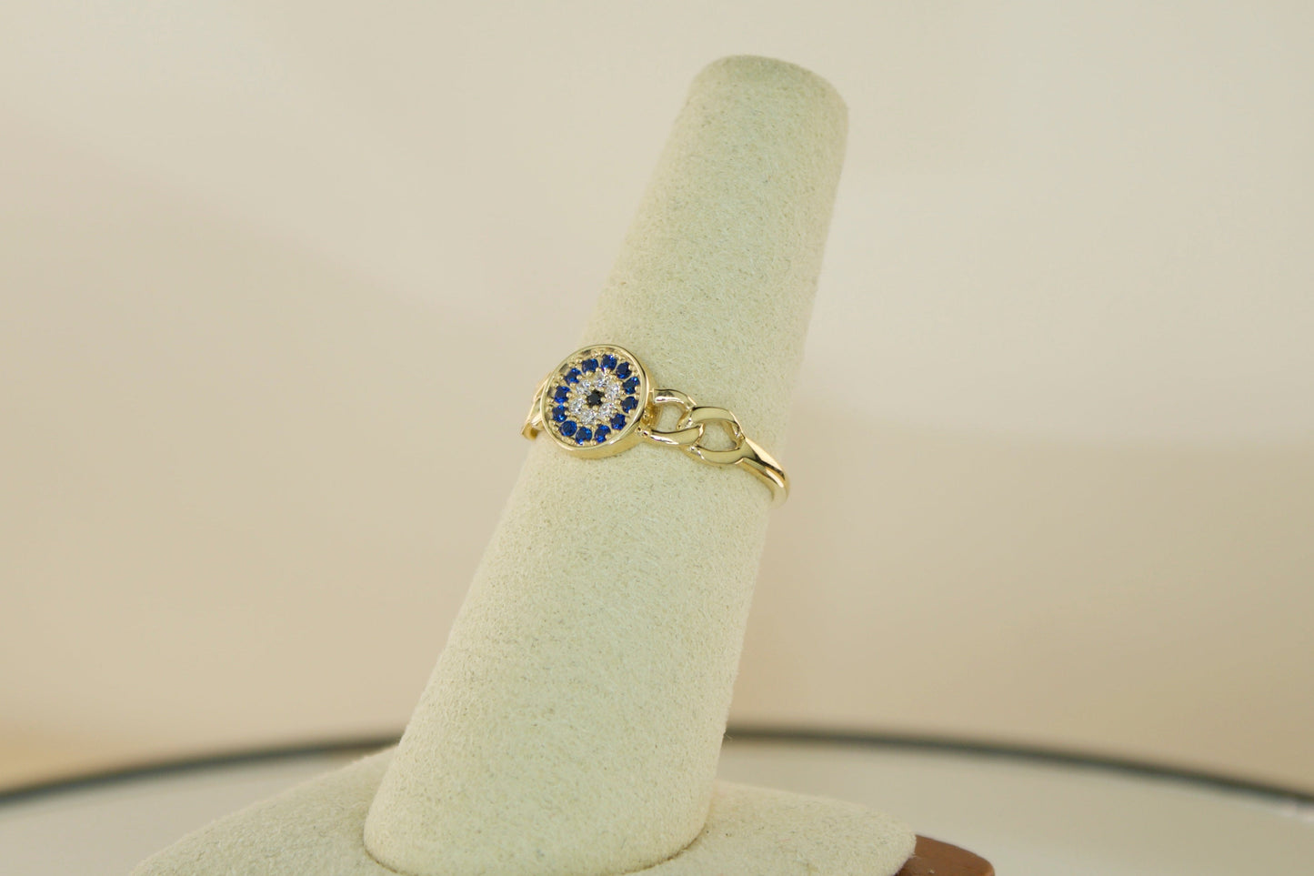 14K Evil Eye Ring with Blue and White CZ | Size 7