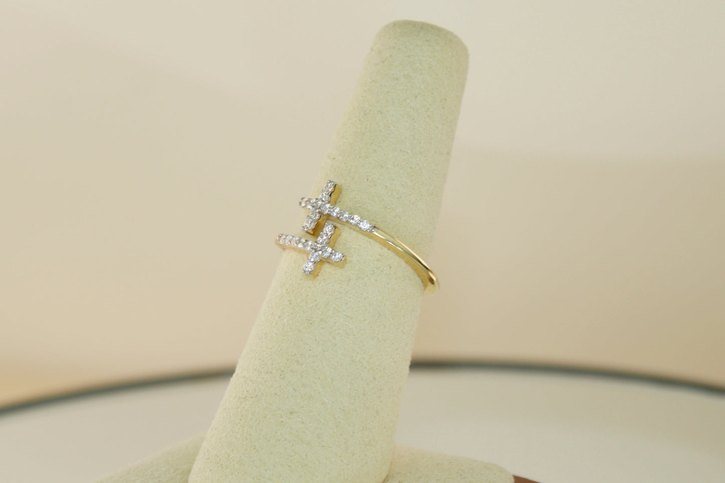 14K CZ Double Cross Ring | Size 7