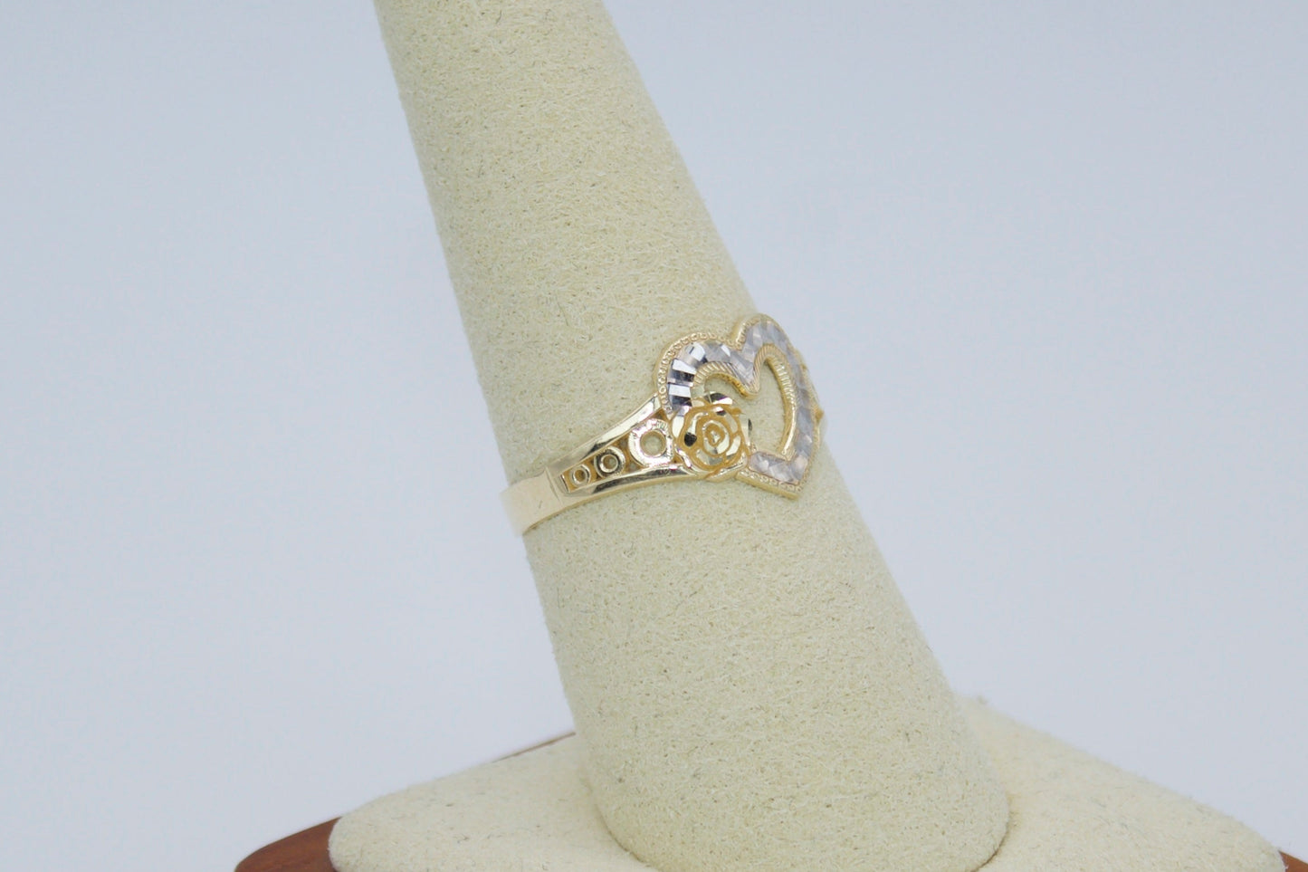 14K Solid Two Tone Heart Rose Ring | Size 7.75