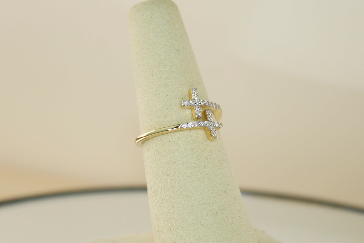 14K CZ Double Cross Ring | Size 7
