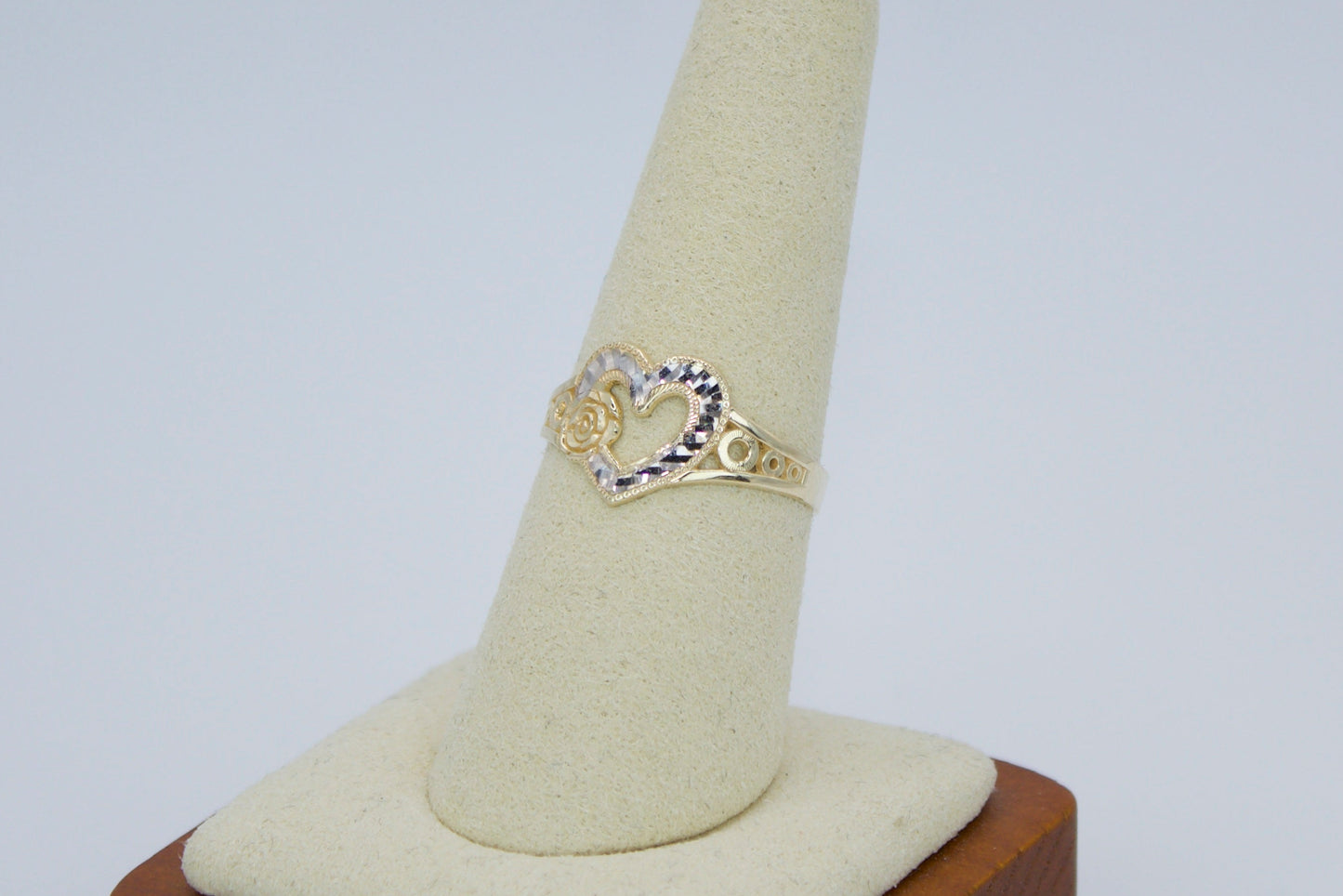 14K Solid Two Tone Heart Rose Ring | Size 7.75