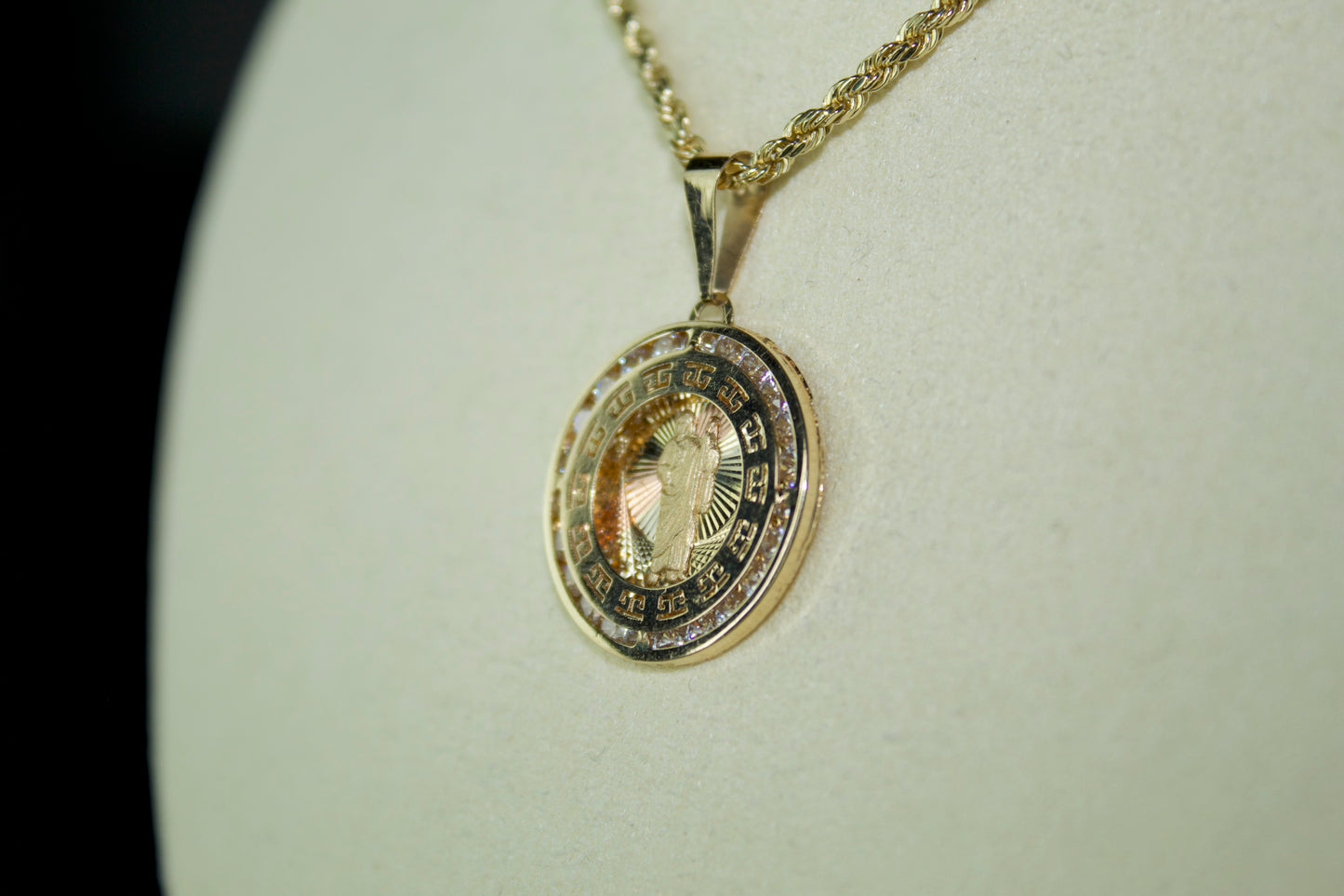 14K San Judas 3-Tone Greek CZ Pendant