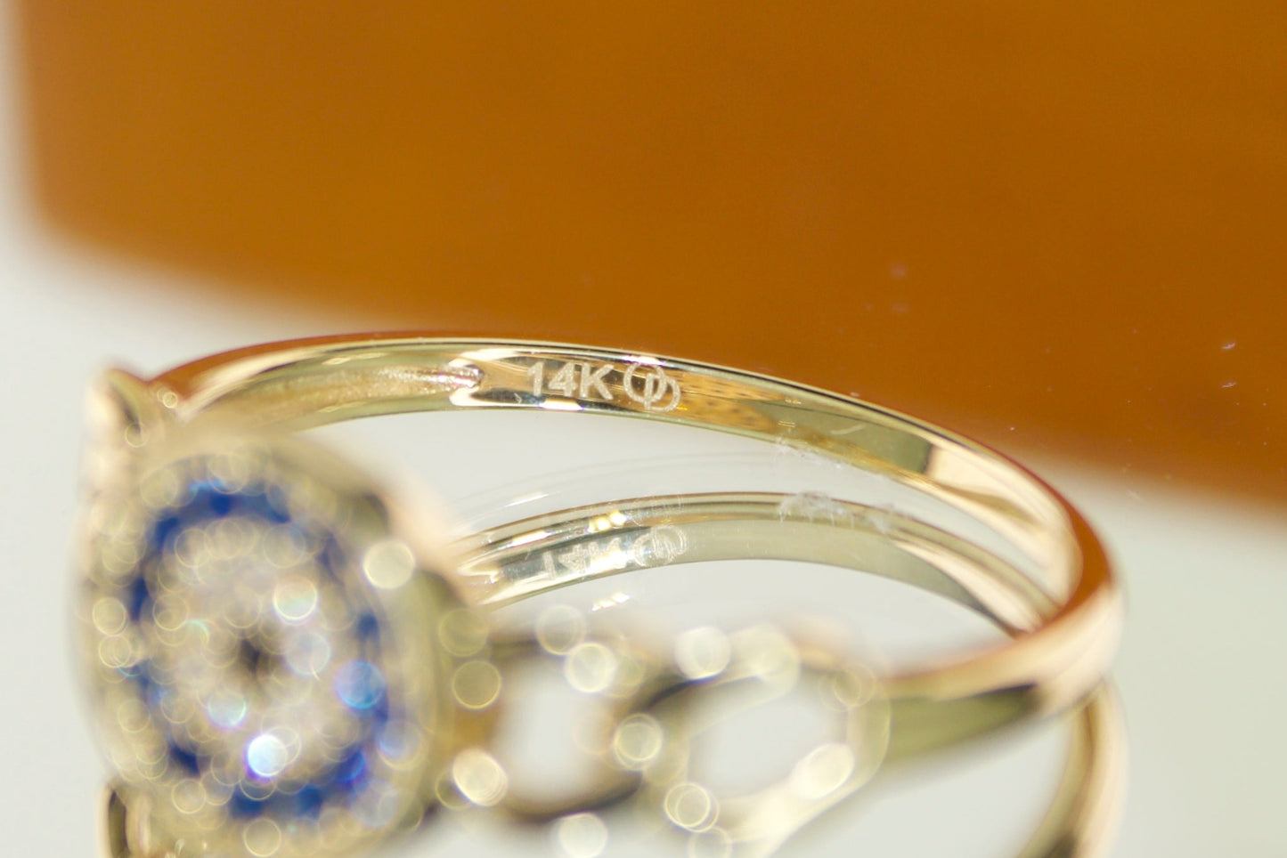 14K Evil Eye Ring with Blue and White CZ | Size 7