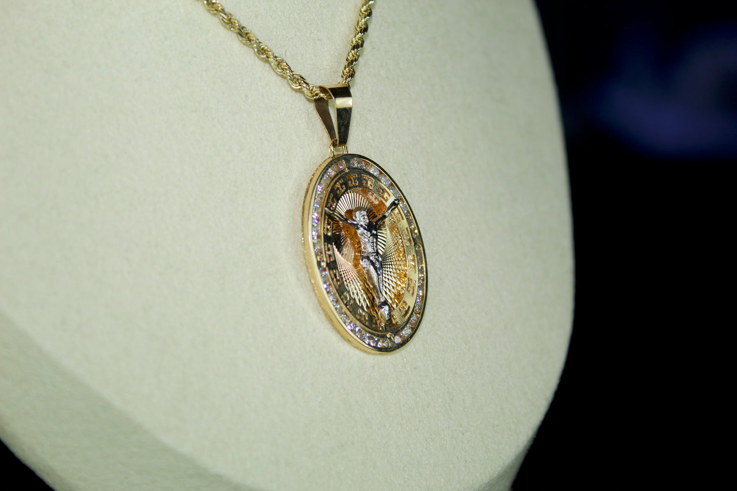 14K Crucifix 3-Tone CZ Greek Pendant