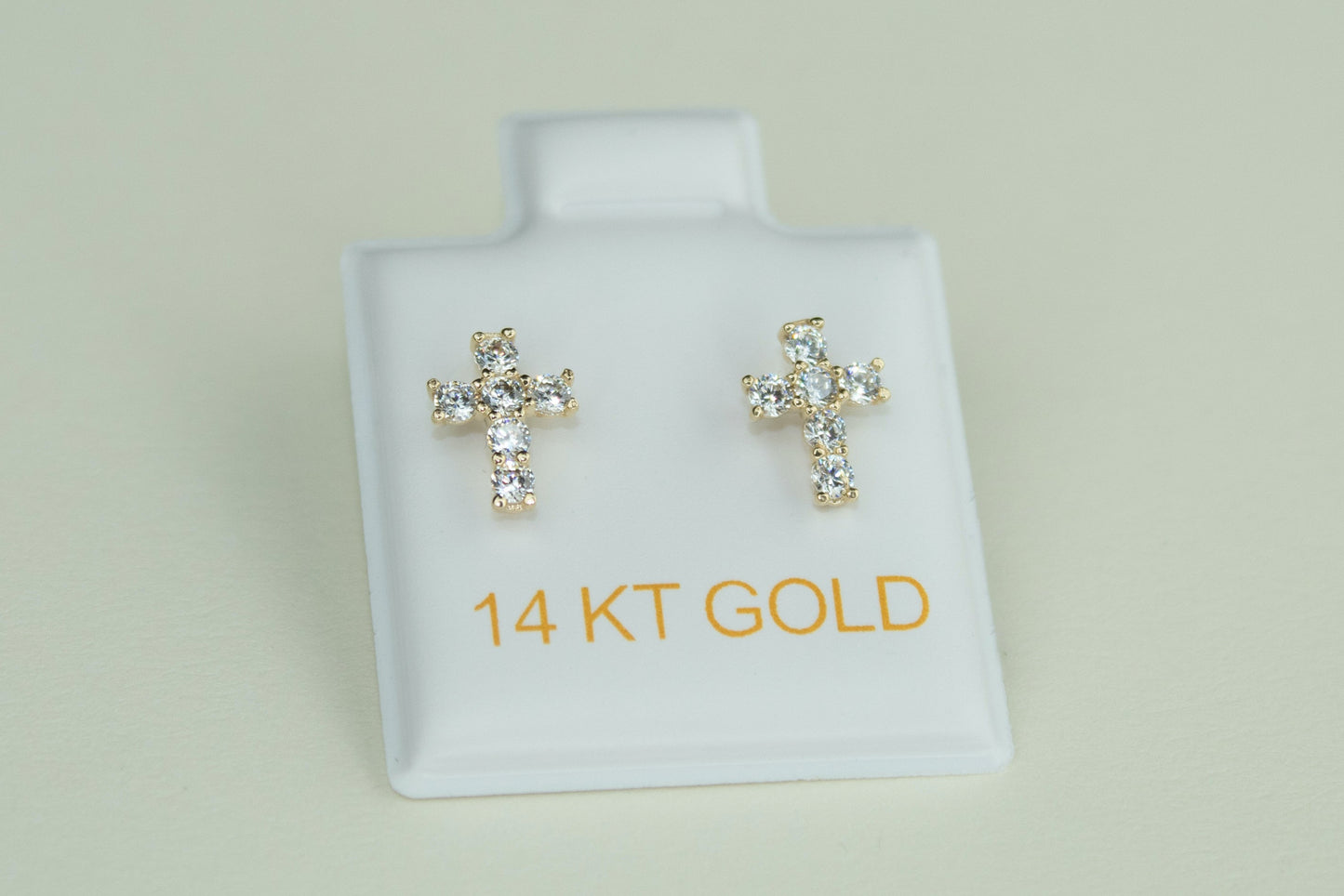 14K Gold Cross Stud Earrings