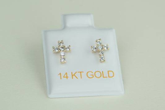 14K Gold Cross Stud Earrings