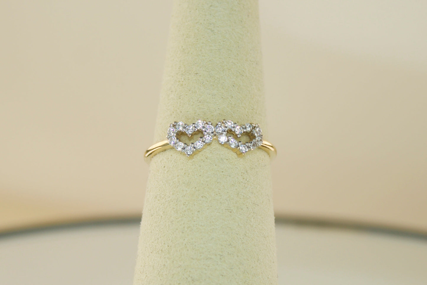 14K Double Heart Ring with CZ Accents | Size 7