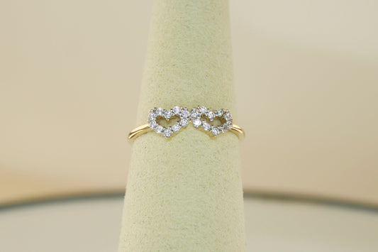 14K Double Heart Ring with CZ Accents | Size 7