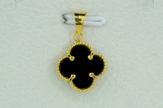 21K Clover Pendant | Solid Gold with Onyx Inlay | Chain Set Available