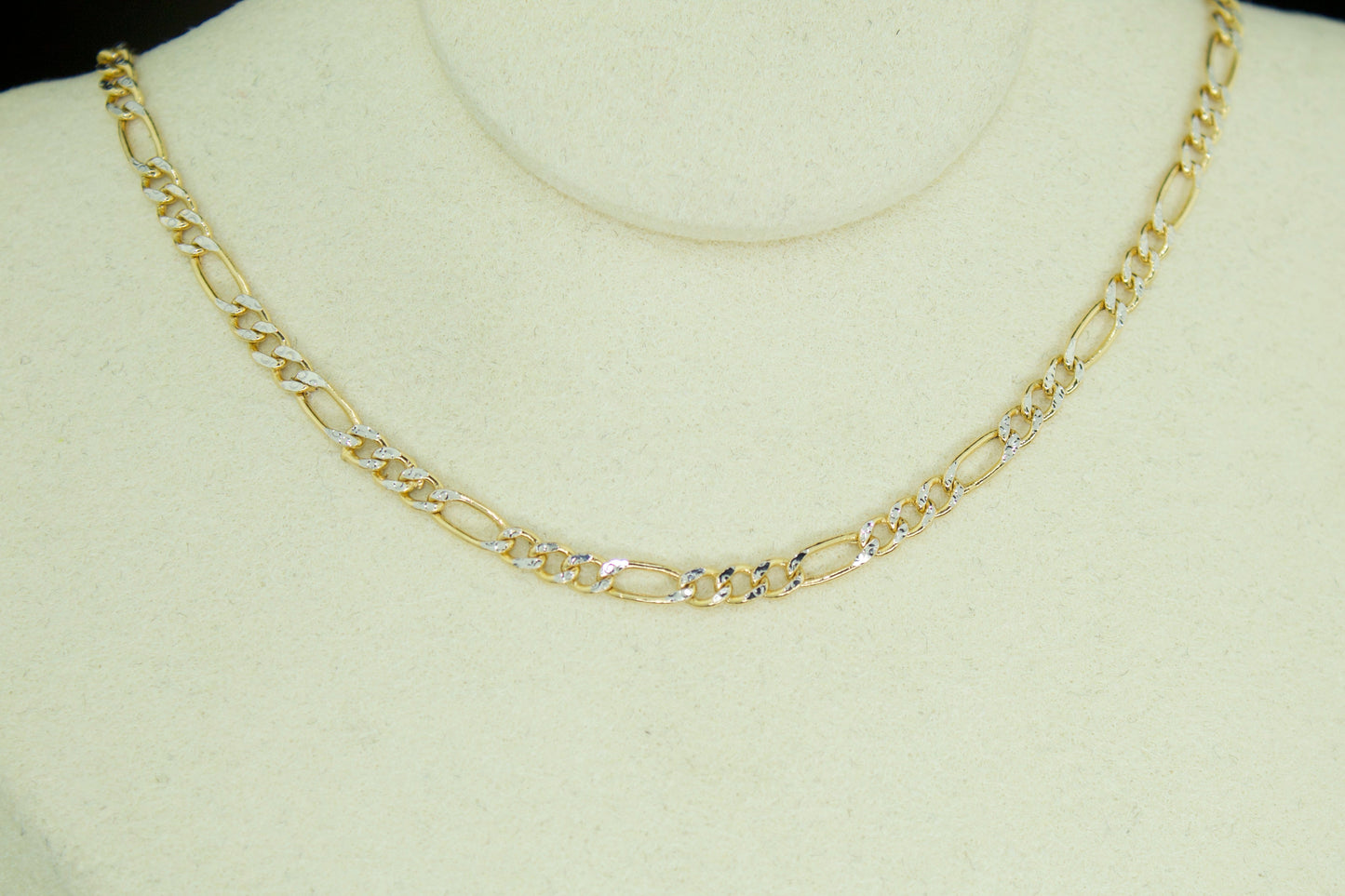14K Two Tone Figaro Chain | Semi Hollow | Diamond Cut | 22 Inch