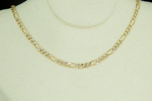 14K Two Tone Figaro Chain | Semi Hollow | Diamond Cut | 22 Inch