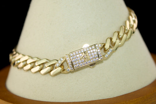 Crown Monaco Bracelet | 14K Semi Hollow | 7.75” | 7.2mm