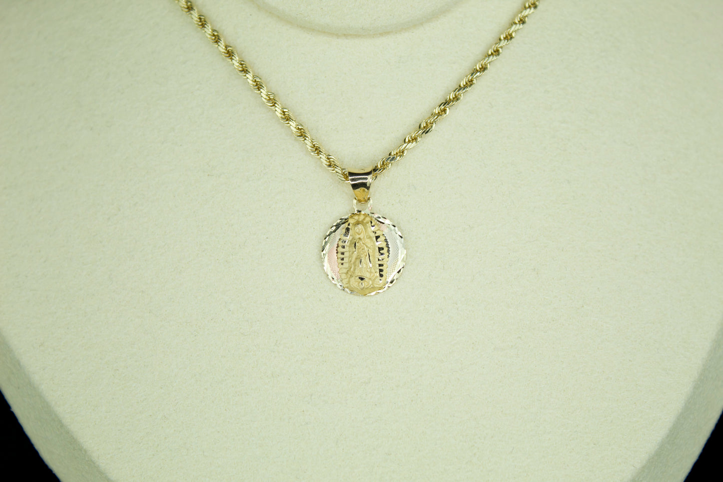 14K Virgen de Guadalupe Three-Tone Round Pendant