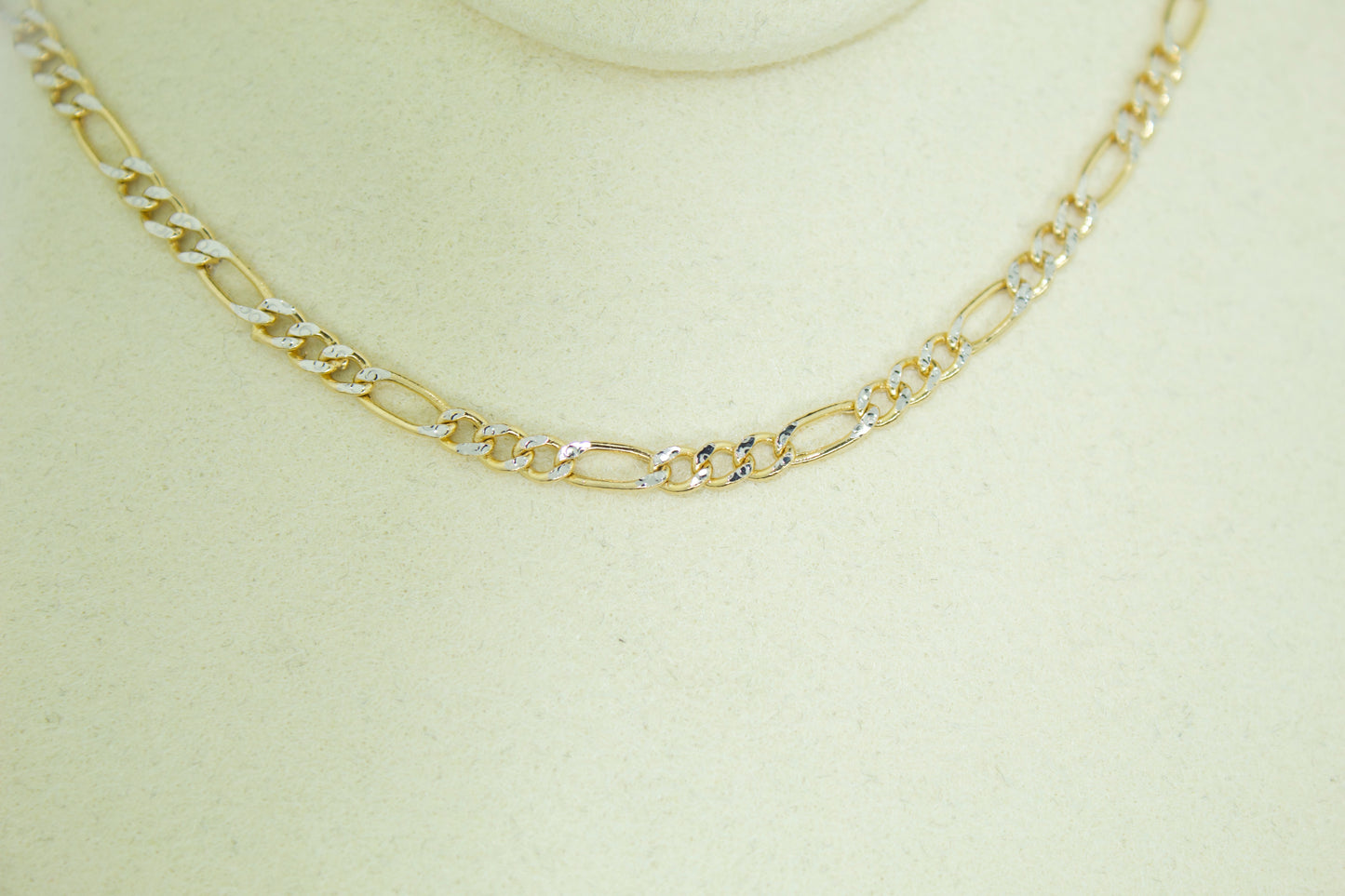 14K Two Tone Figaro Chain | Semi Hollow | Diamond Cut | 22 Inch