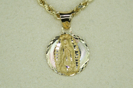 14K Virgen de Guadalupe Three-Tone Round Pendant