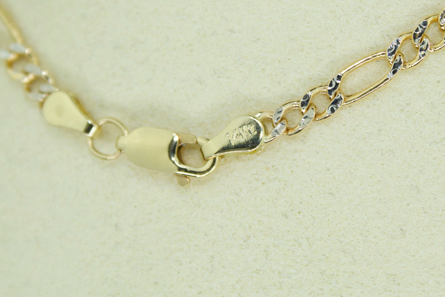 14K Two Tone Figaro Chain | Semi Hollow | Diamond Cut | 22 Inch