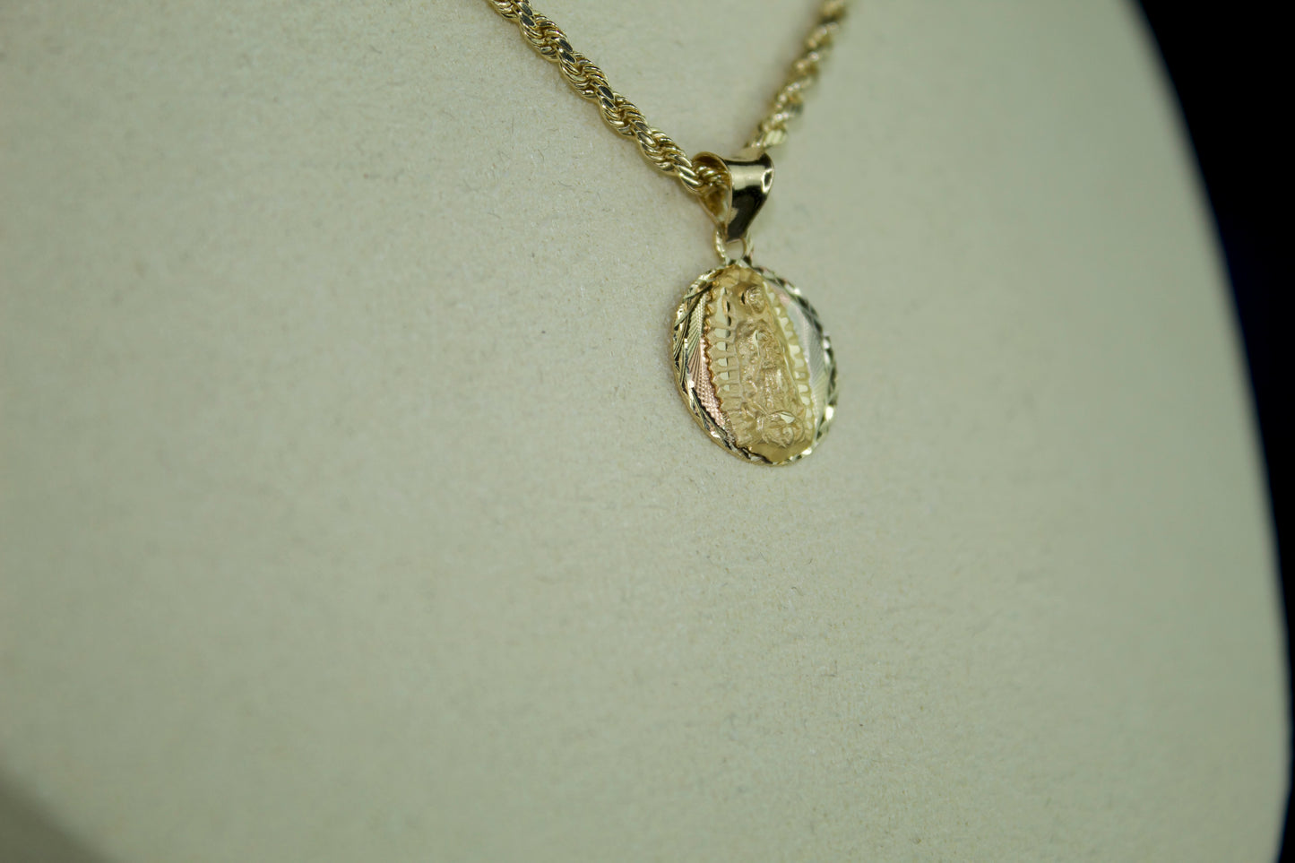 14K Virgen de Guadalupe Three-Tone Round Pendant