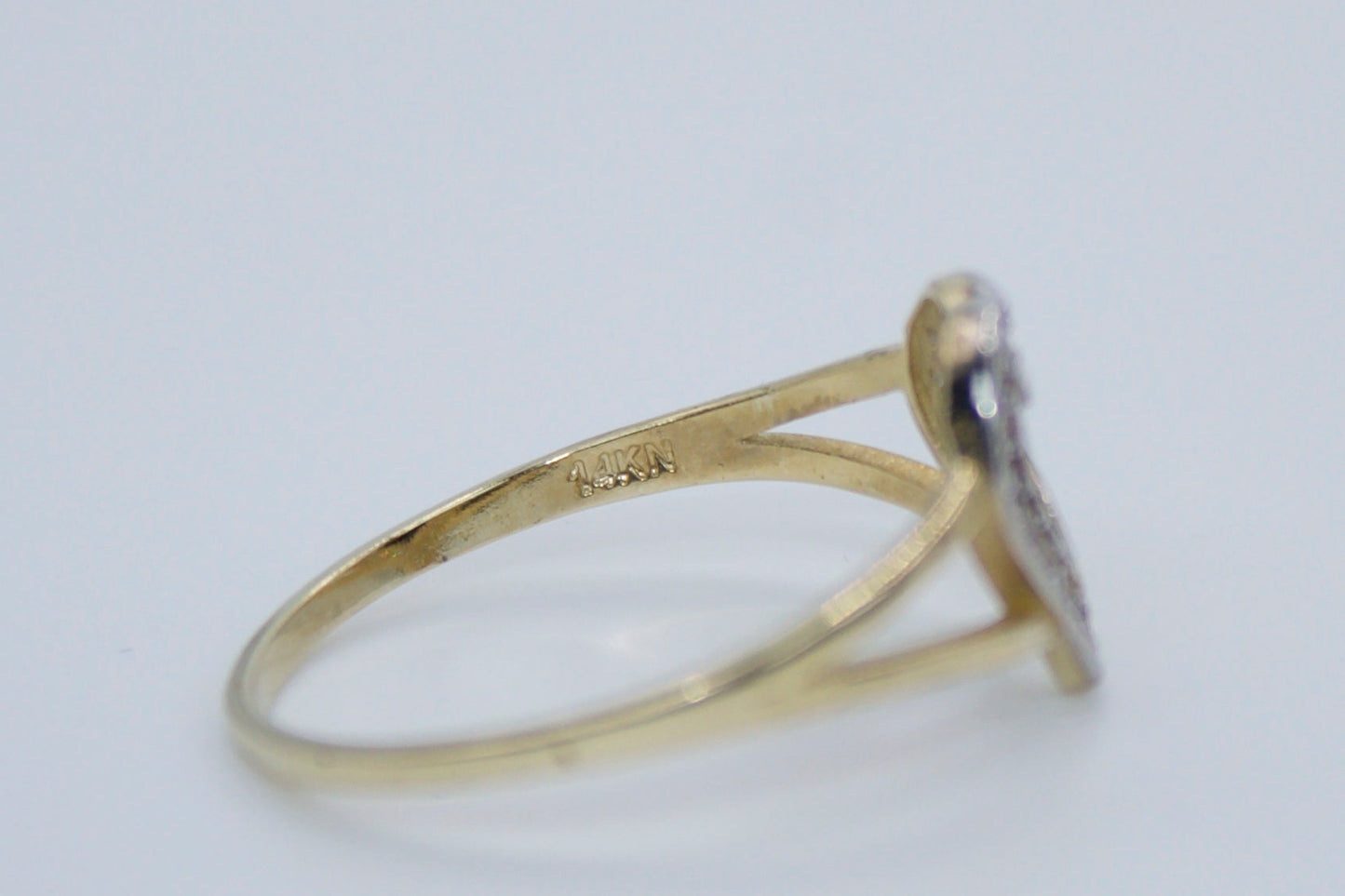14K Solid Two Tone Open Heart Ring | Size 7