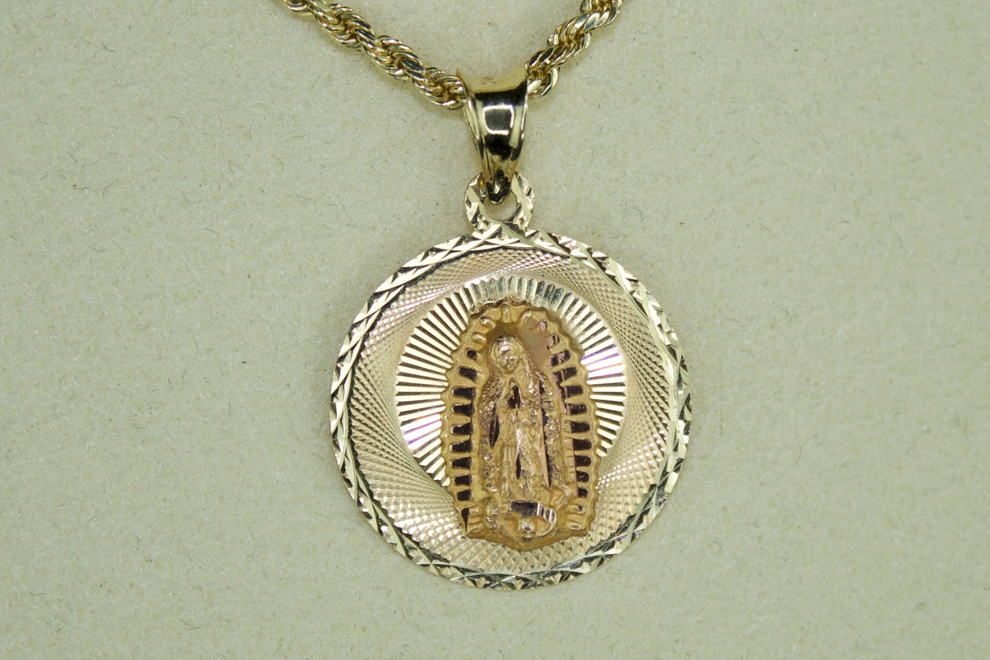 14K Virgen de Guadalupe Two-Tone Round Pendant