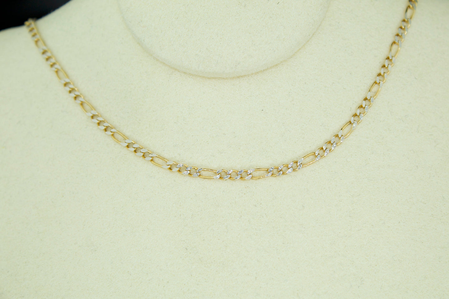 14K Two Tone Diamond Cut Figaro Chain | Semi Hollow | 22 Inch