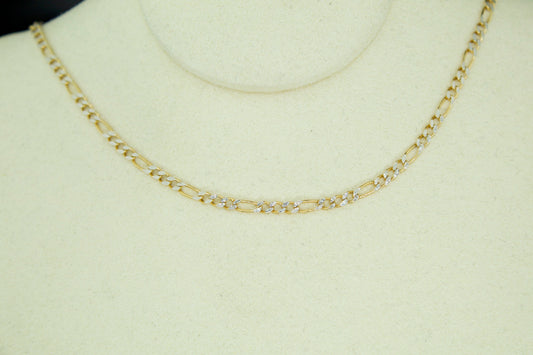 14K Two Tone Diamond Cut Figaro Chain | Semi Hollow | 22 Inch