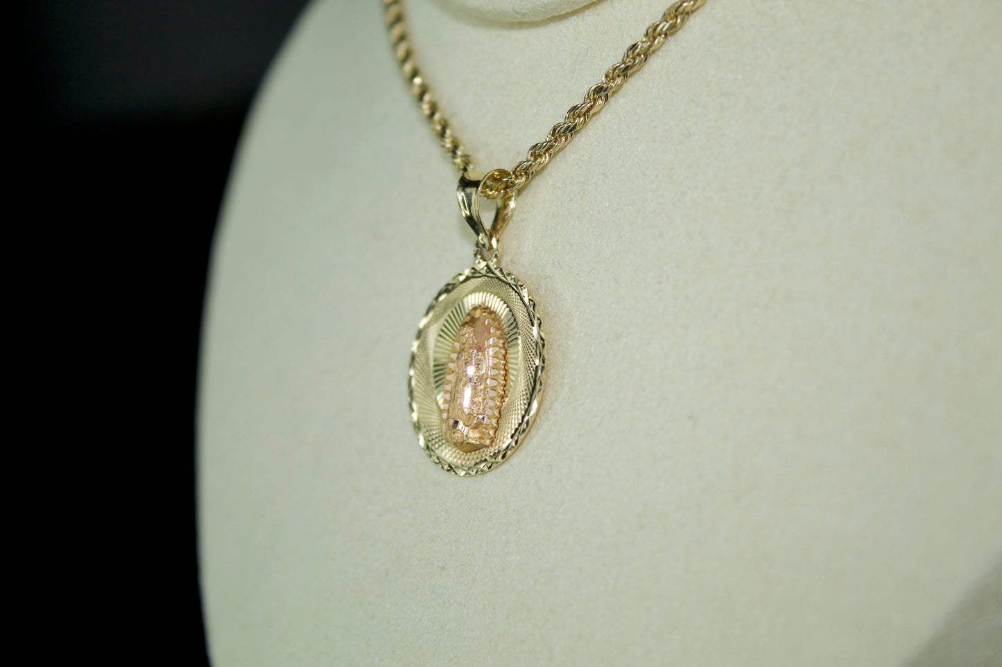 14K Virgen de Guadalupe Two-Tone Round Pendant