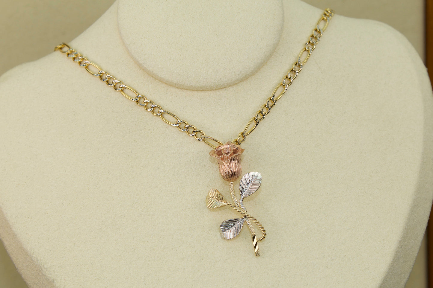 3D Eternal Rose Pendant Large | 14K Three Tone