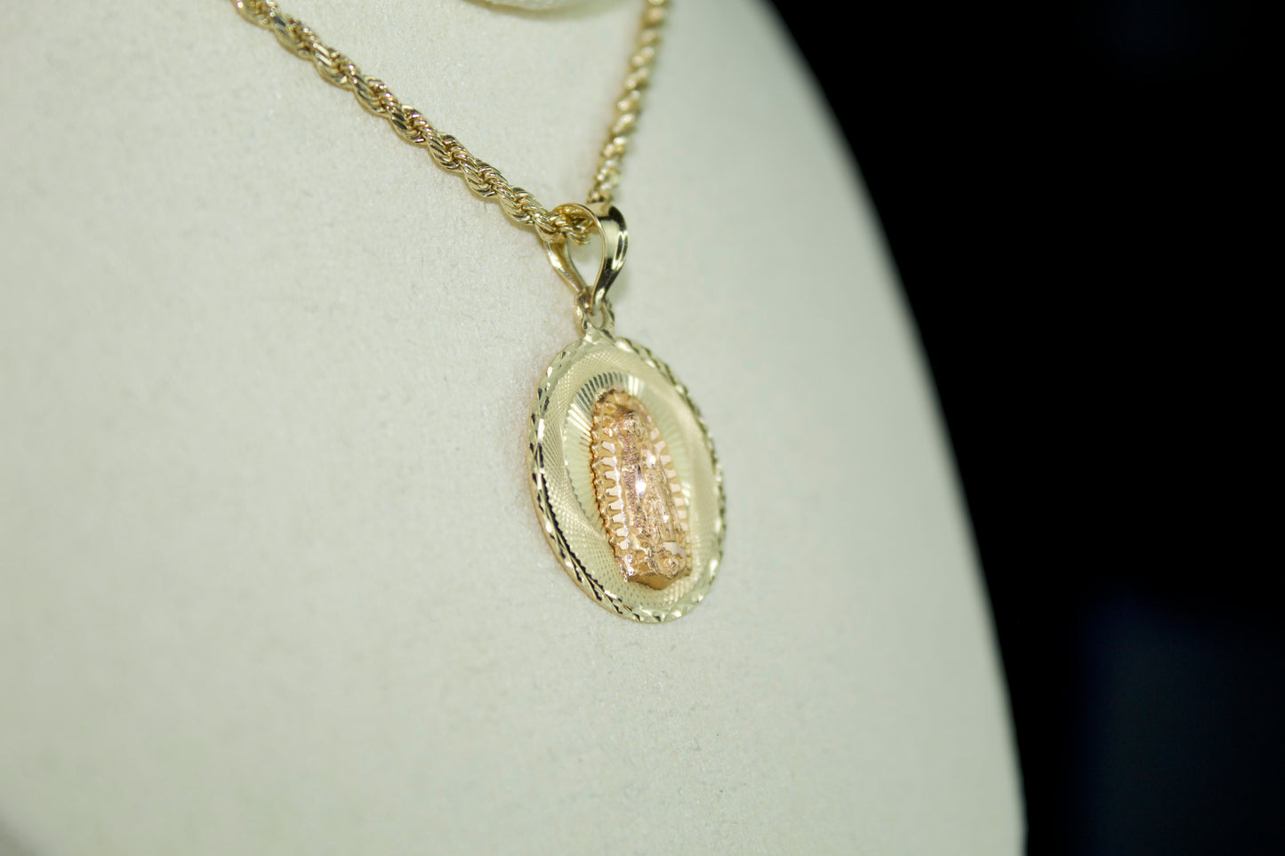 14K Virgen de Guadalupe Two-Tone Round Pendant