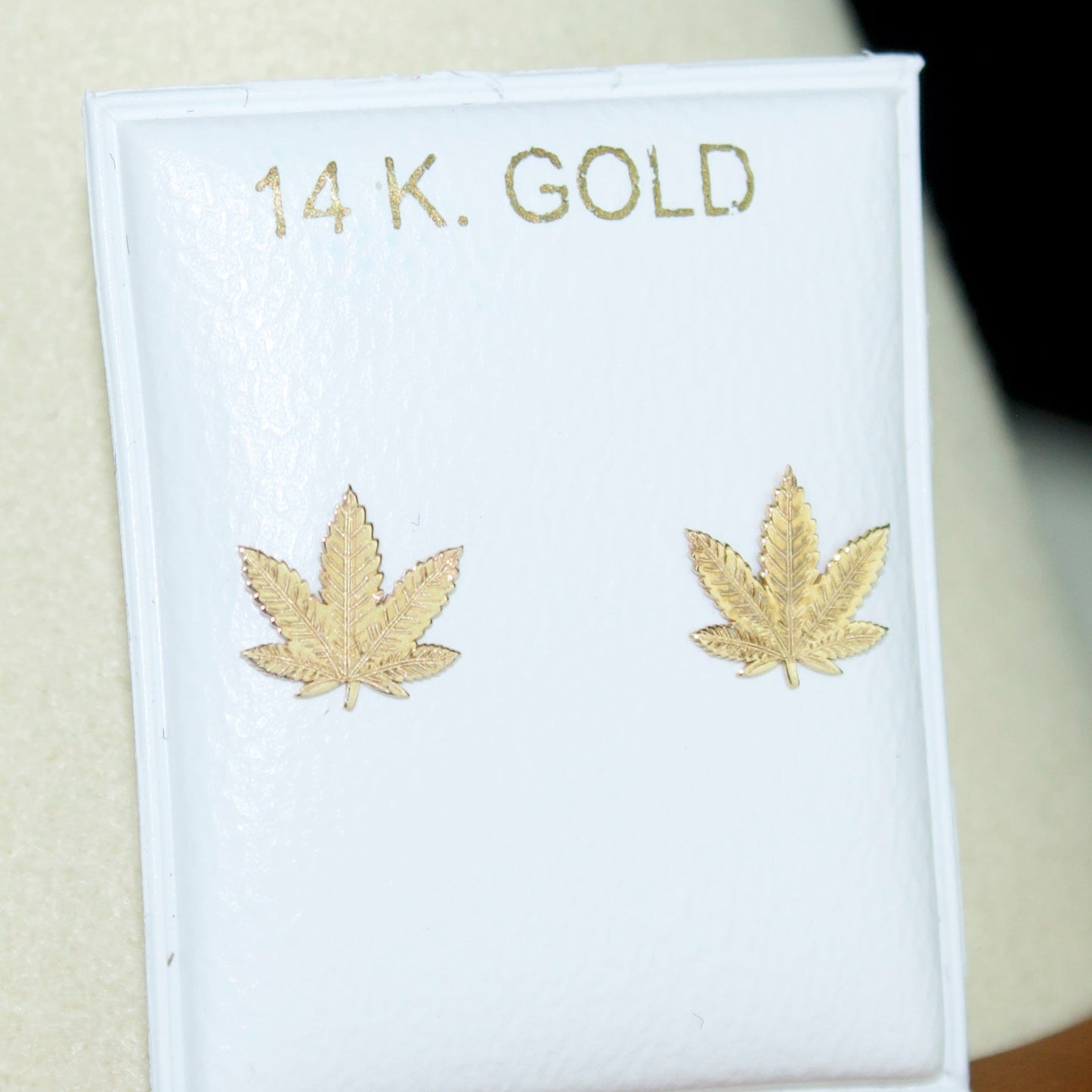 Cannabis Leaf Stud Earrings | 14K | Screw Back
