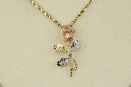3D Eternal Rose Pendant Large | 14K Three Tone