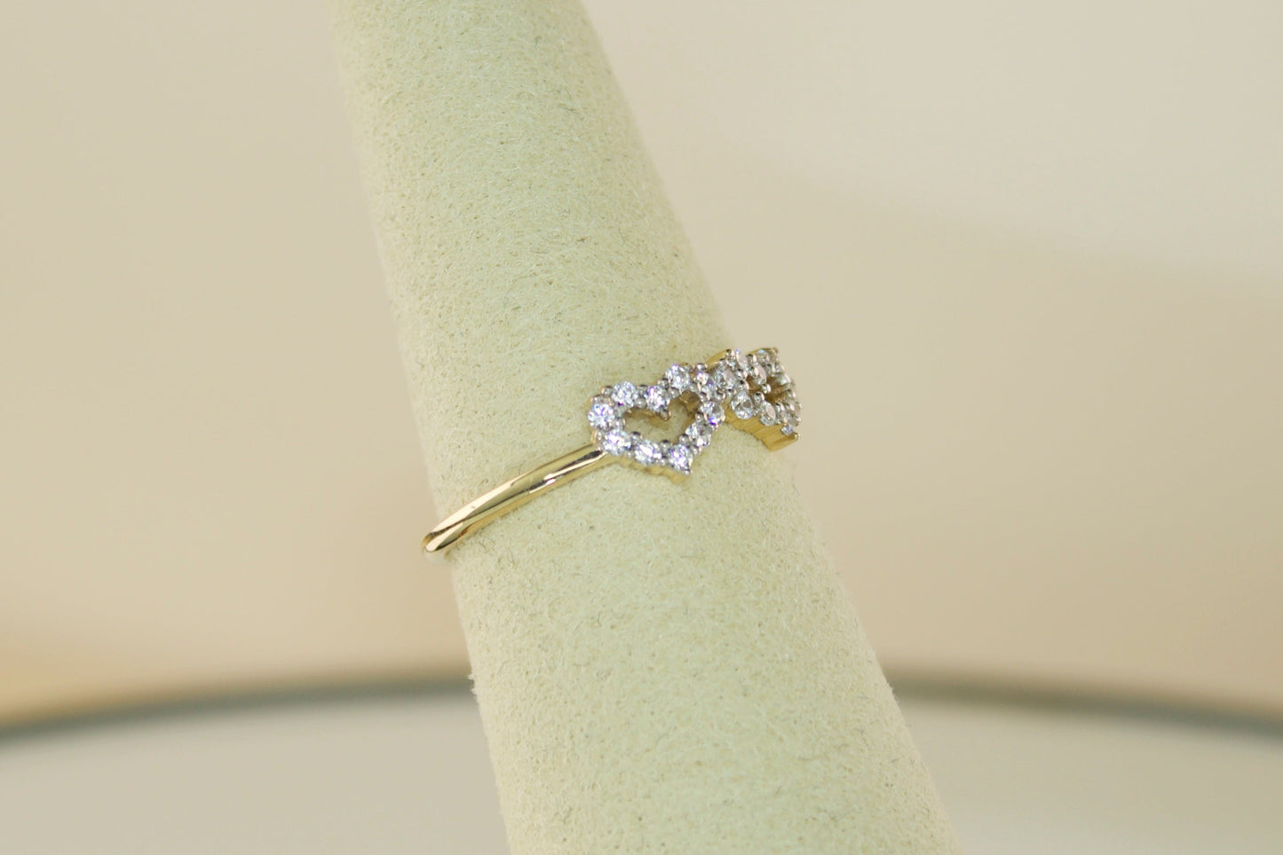 14K Double Heart Ring with CZ Accents | Size 7