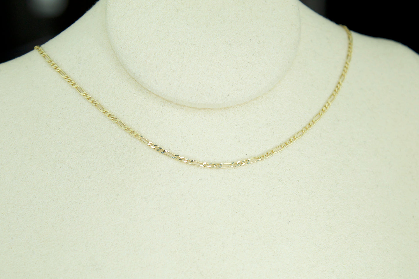 14K Diamond Cut Figaro Chain | 1.4mm | Solid | 16 Inch | Kids Size