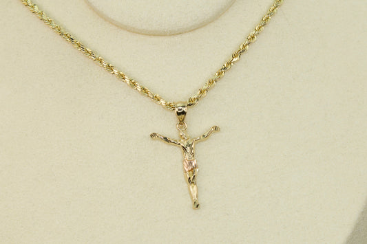 14K Three Tone Jesus Crucifix Pendant