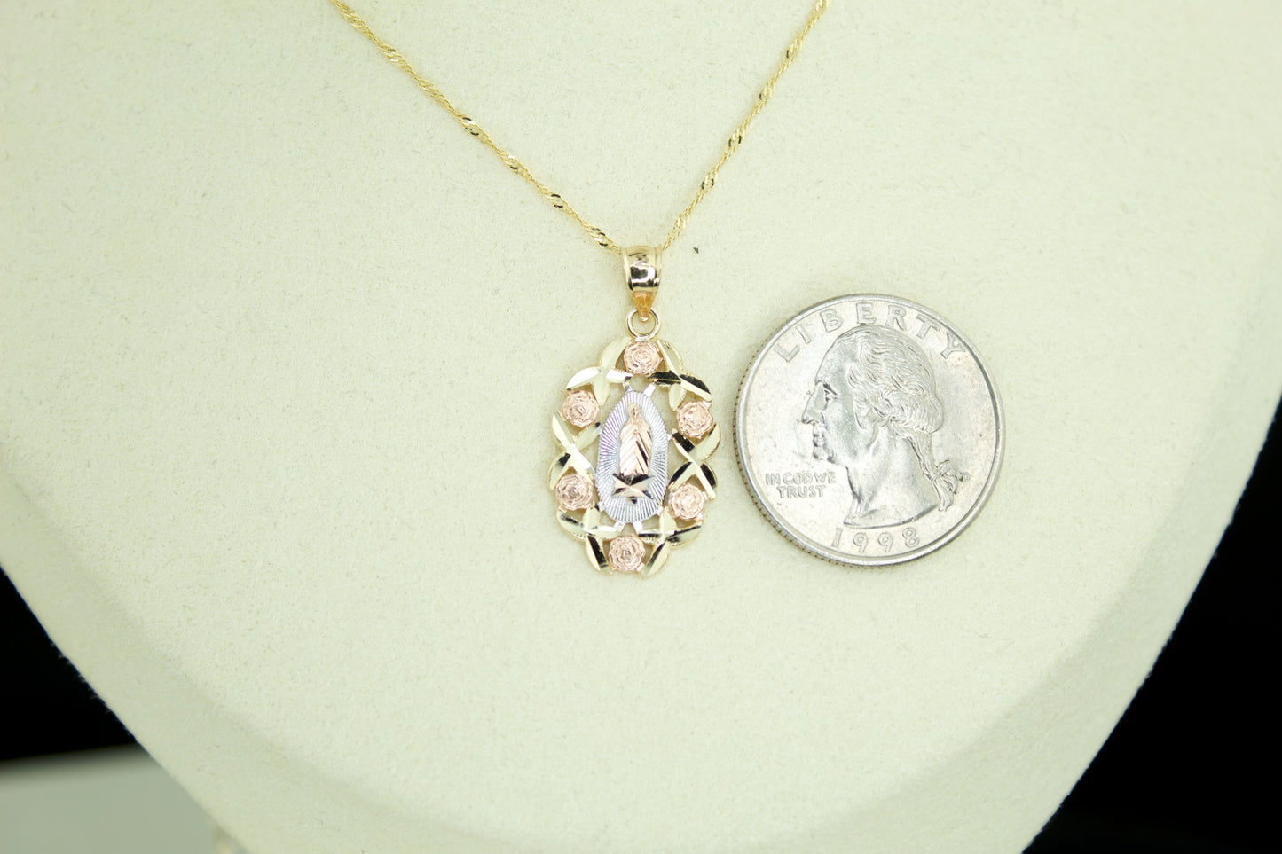 Virgencita Diamond Cut Pendant Set with 20” Singapore Chain | Solid 14K | 3 Ton