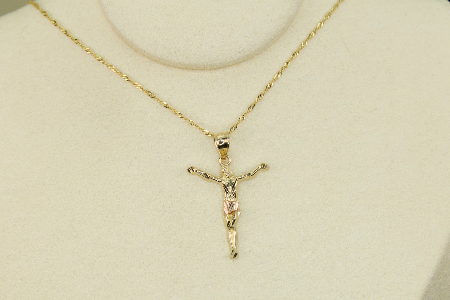 14K Three Tone Jesus Crucifix Pendant