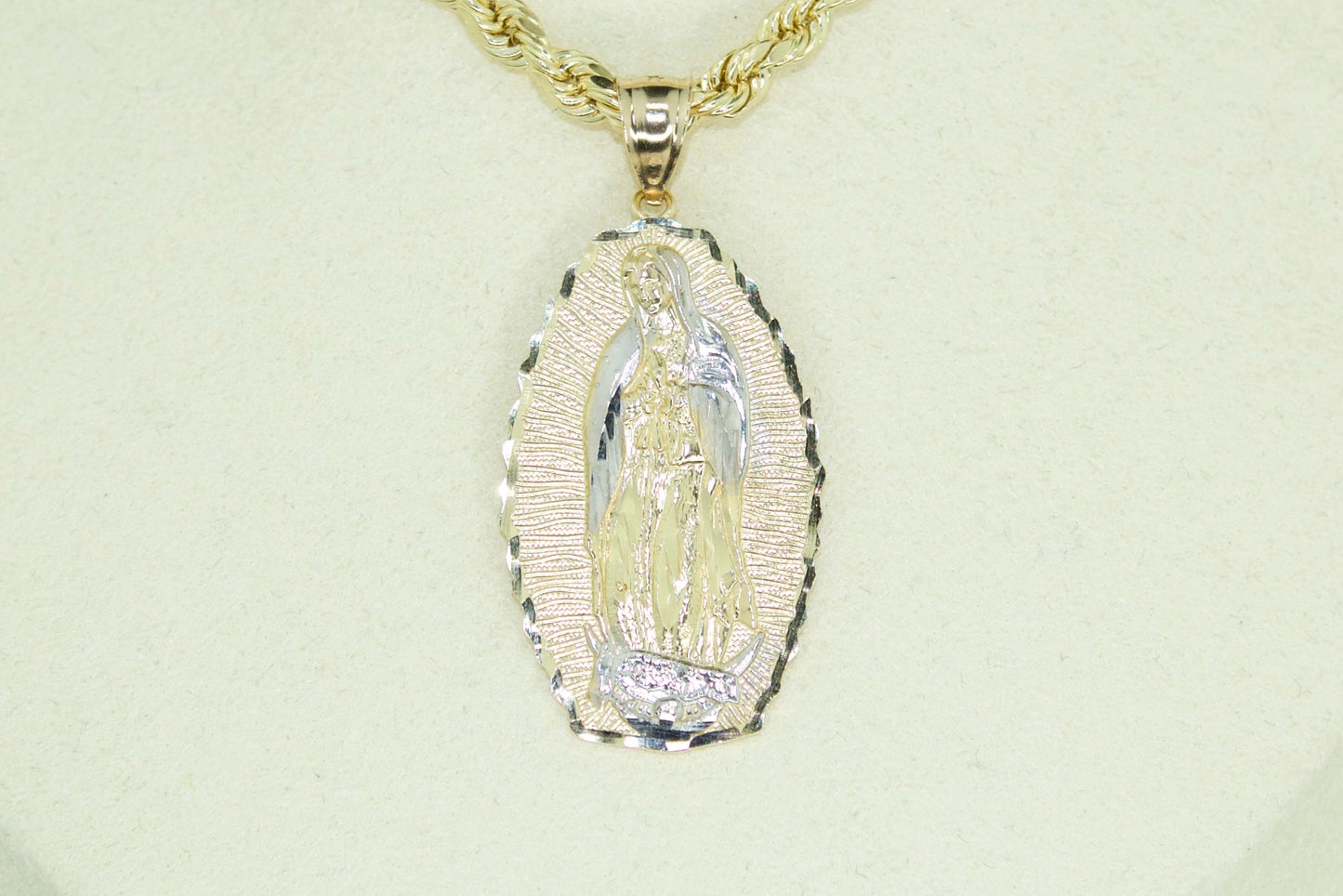 2 Tone Virgen De Guadalupe Pendant | 14K | Diamond Cut | Set Options Available