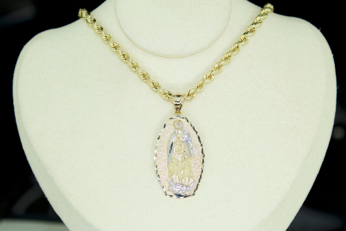 2 Tone Virgen De Guadalupe Pendant | 14K | Diamond Cut | Set Options Available