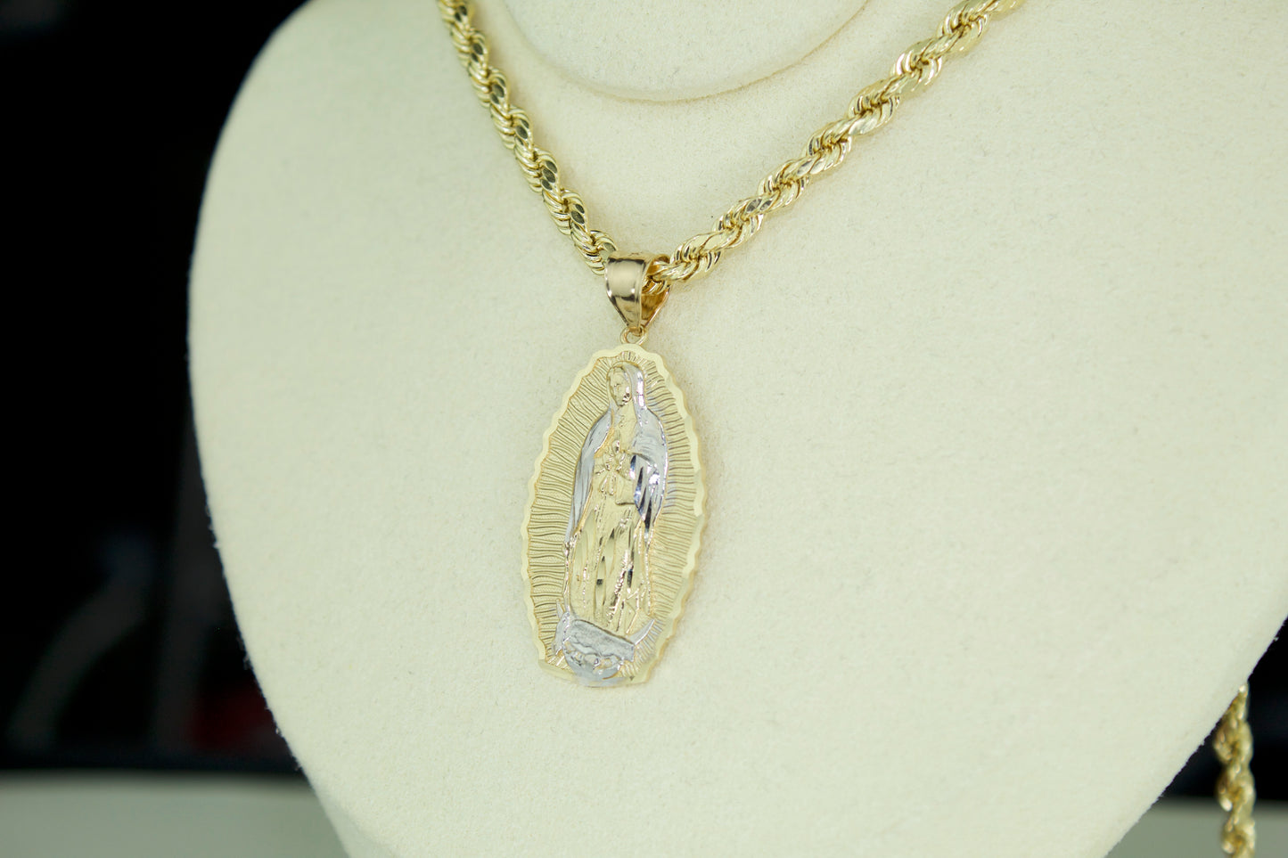2 Tone Virgen De Guadalupe Pendant | 14K | Diamond Cut | Set Options Available