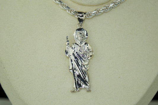 San Judas Diamond-Cut Pendant .925 Silver (Large)