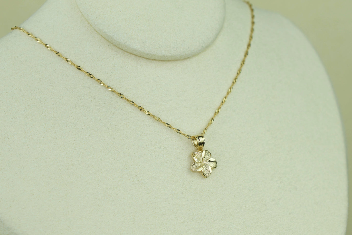 14K Eternal Hibiscus Set with Singapore Chain 18 Inch or 20 Inch