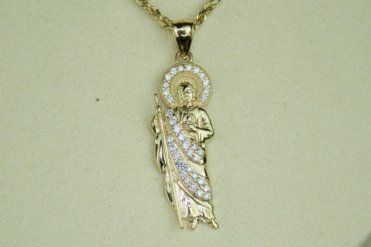 14k Gold San Judas Pendant – All-White Stone Edition