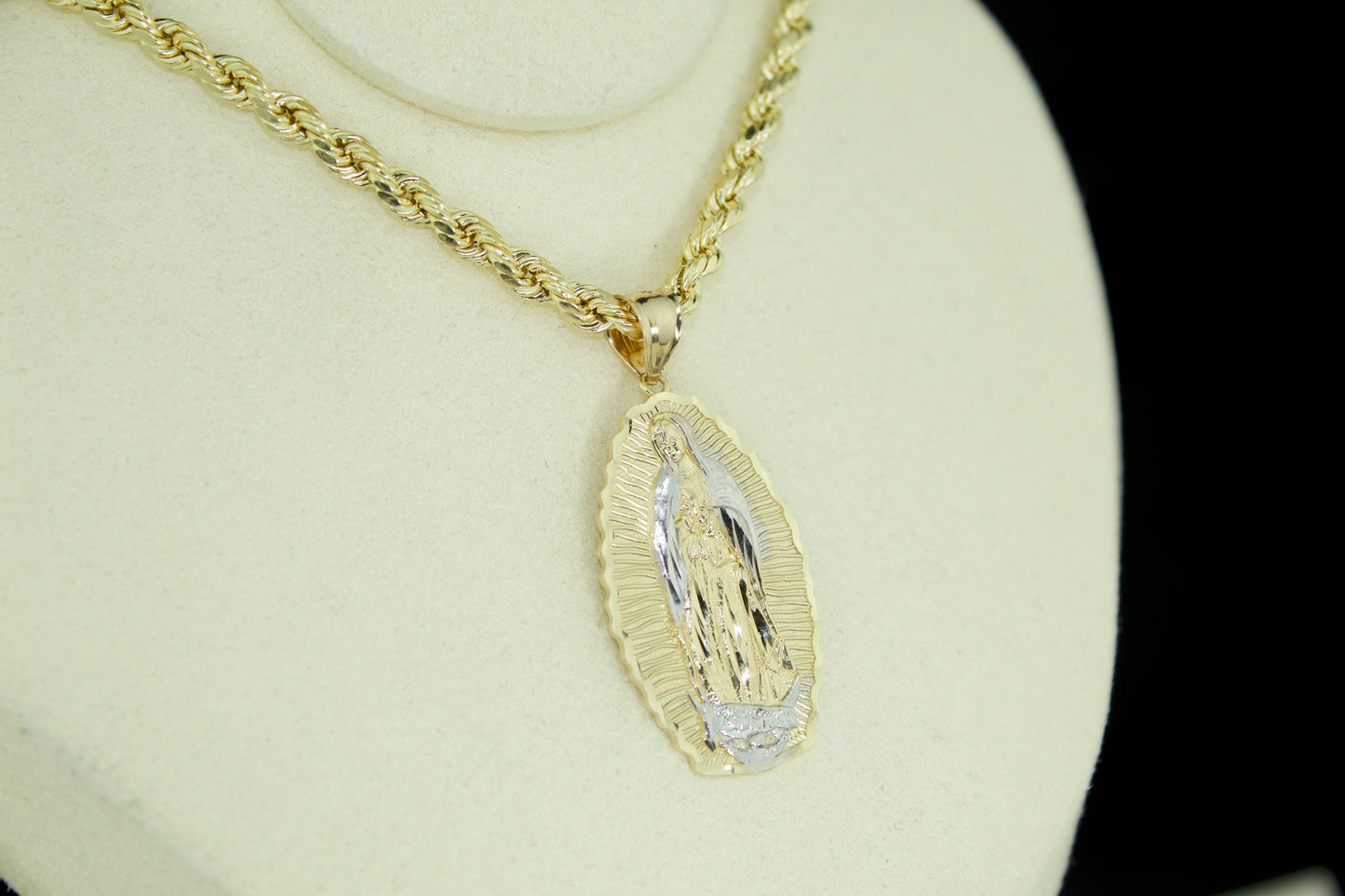 2 Tone Virgen De Guadalupe Pendant | 14K | Diamond Cut | Set Options Available