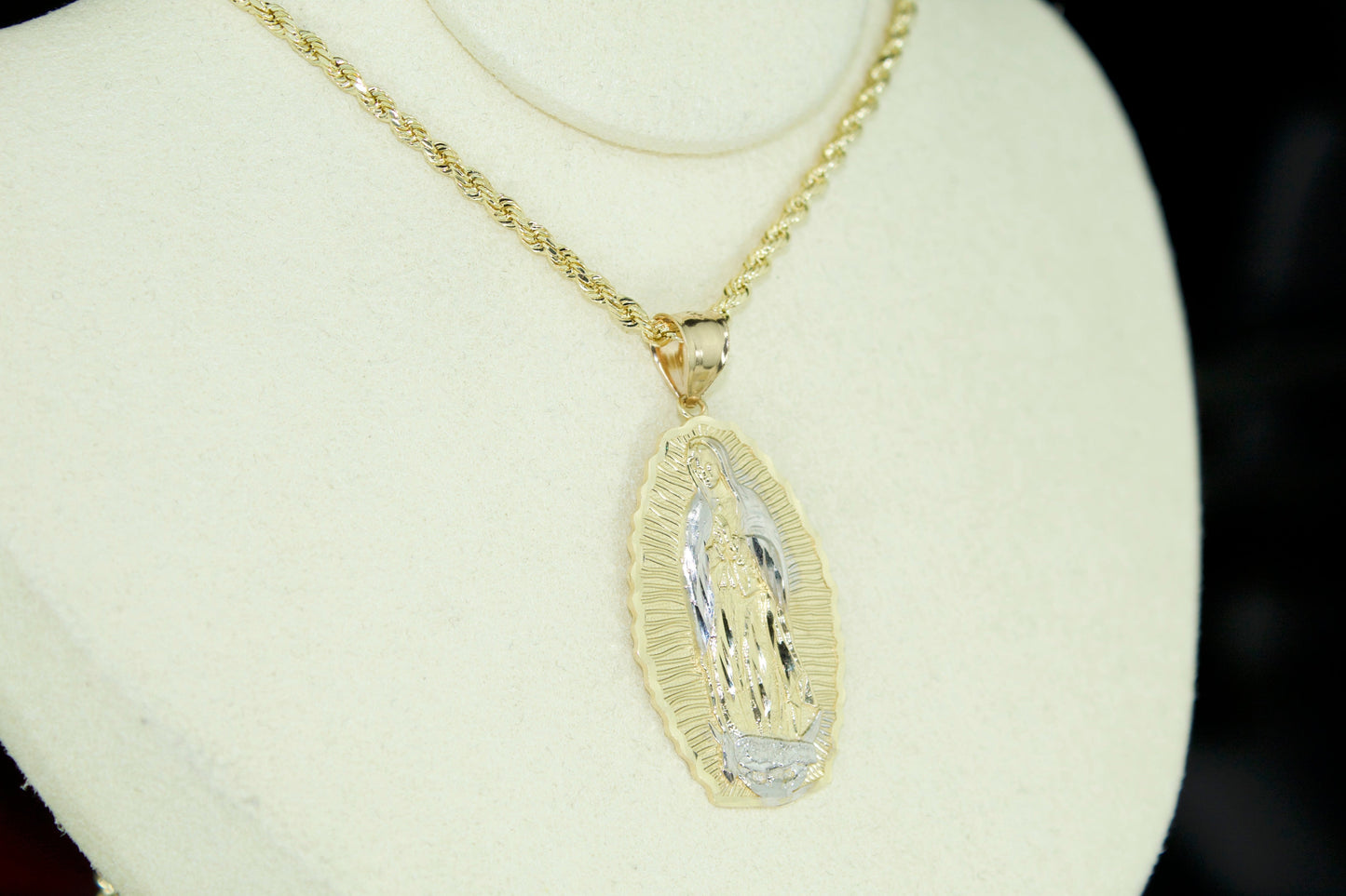 2 Tone Virgen De Guadalupe Pendant | 14K | Diamond Cut | Set Options Available