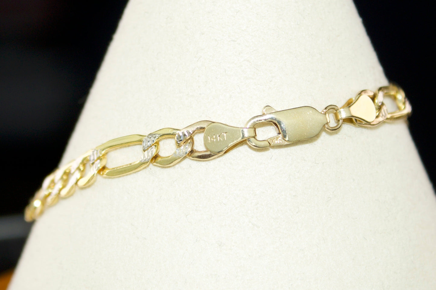 5mm Diamond Cut Figaro Bracelet | 14K Semi Hollow | Two Tone