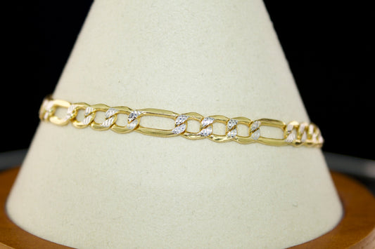5mm Diamond Cut Figaro Bracelet | 14K Semi Hollow | Two Tone